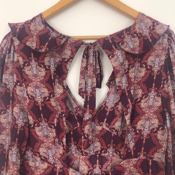 Free People Burgundy and Cream Mini Dress - Picture 2 of 4